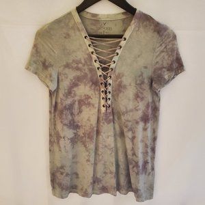 AE Outfitters Soft & Sexy Short Sleeve Tie Dyed Tee w/ Lace Up Front Size S